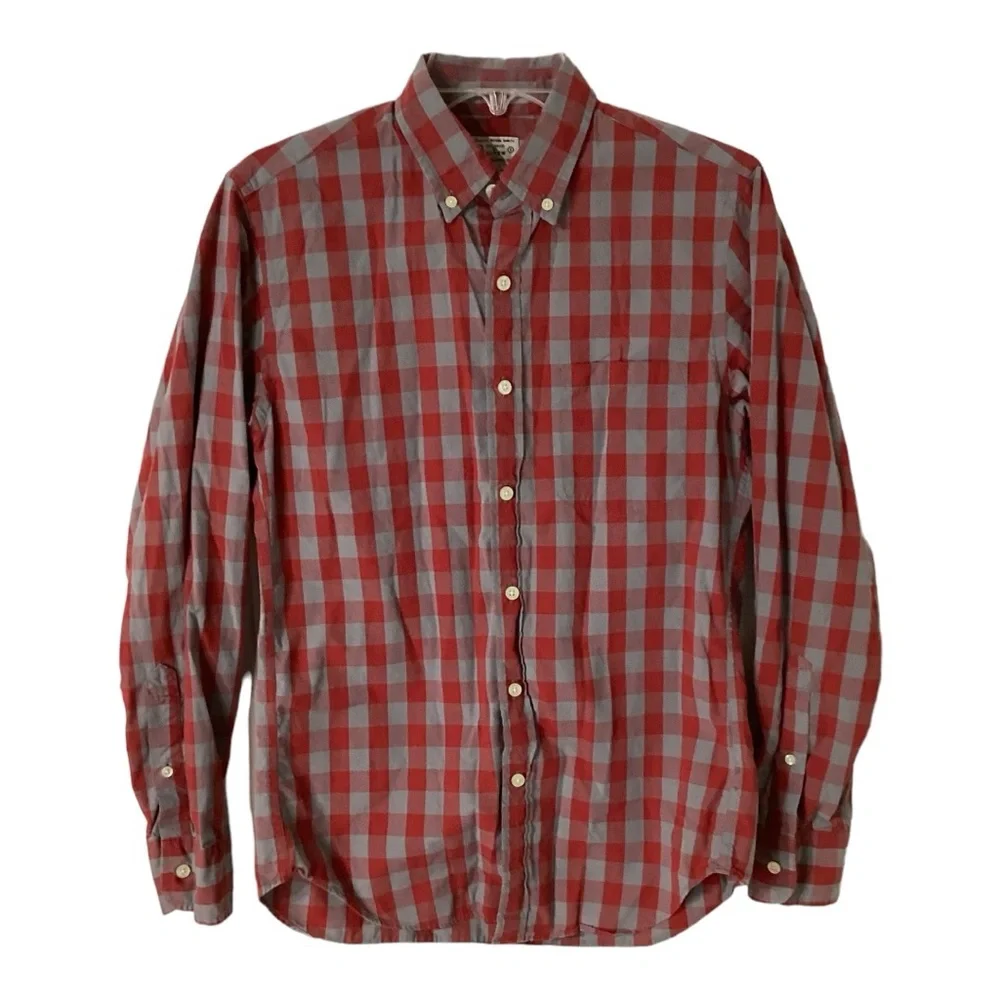 Vintage J. Crew - Red & Gray Check‎ Button Up Shirt - Men's Size Small